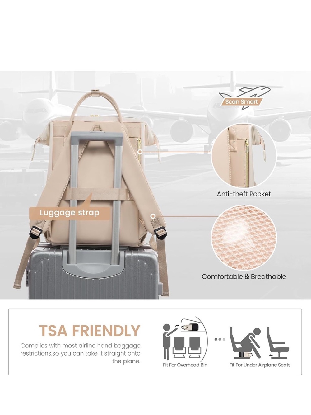 Women's Two-Tone Cream & Blush Backpack - Picture 6 of 6